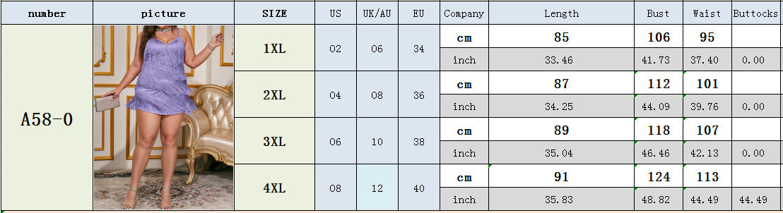 Women's Strap Tassels Plus Size Party Dress 9