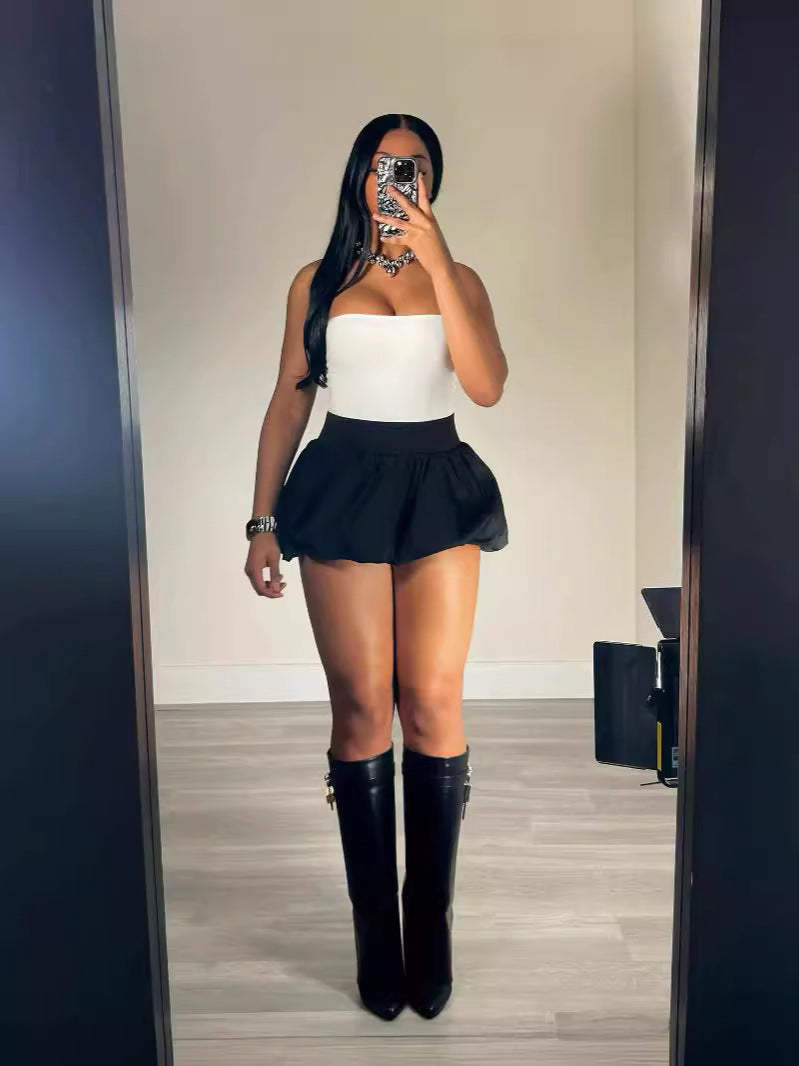 Women Solid Stretch Pleated Skirt Bubble Skirt 16