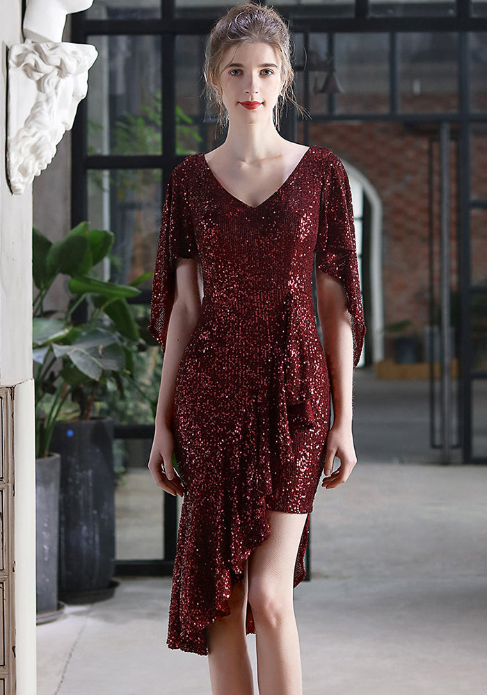 Summer Occasional Formal Sequin Irregular Short Cocktail Dress