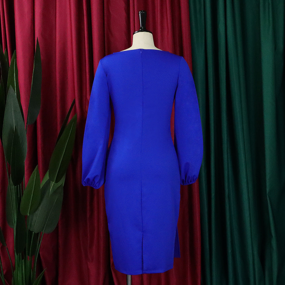 Women's Solid Color Professional Fashion Chic Plus Size Elegant African Dress 17