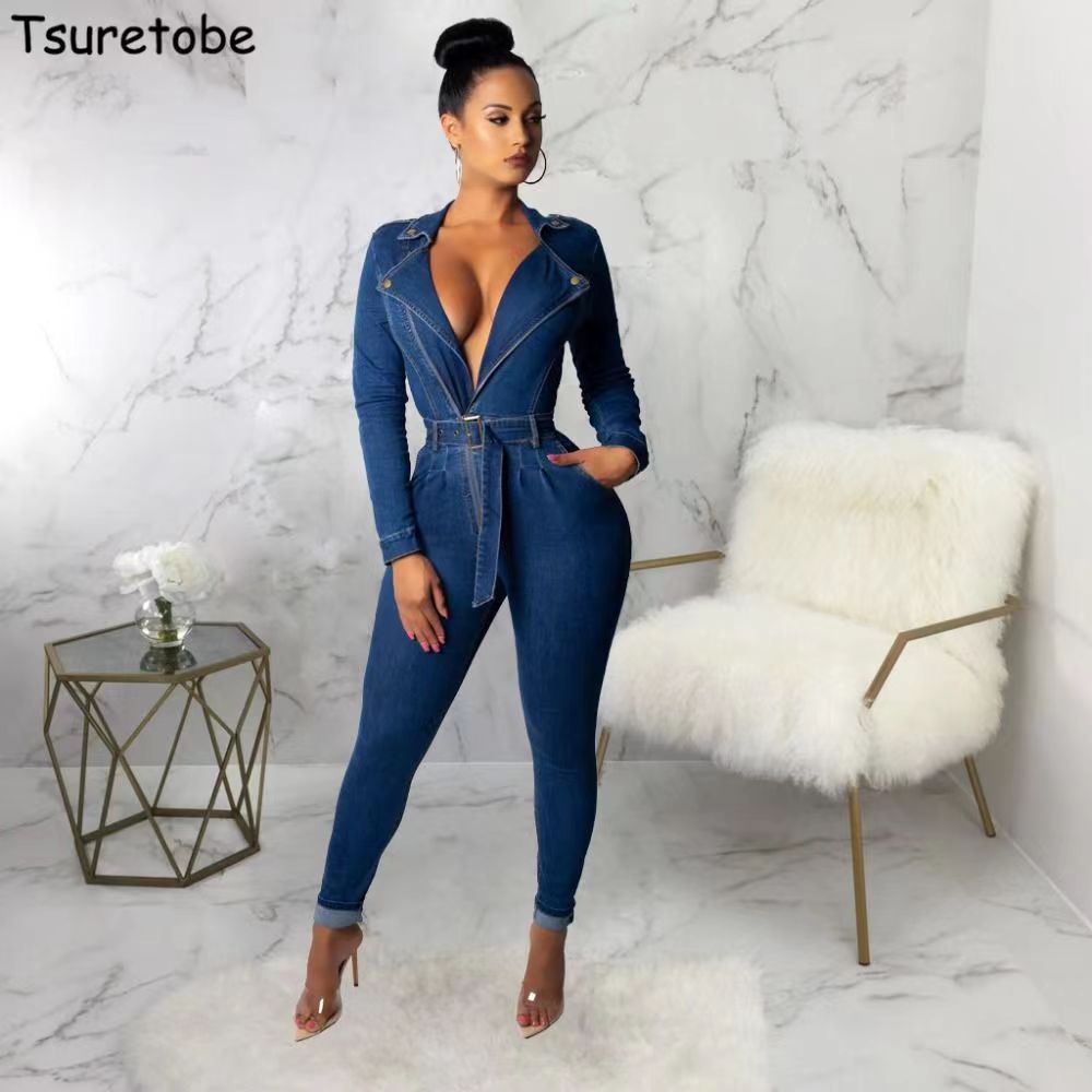 African Women Sexy Denim Jumpsuit 4