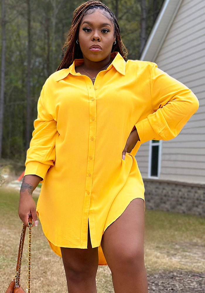 Spring Sexy Solid Color Shirt Dress Loose Long Sleeve Shirt Dress