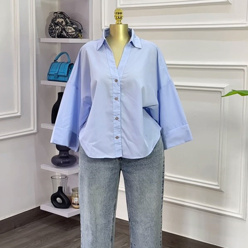 Women Summer Turndown Collar Casual Shirt Top 9