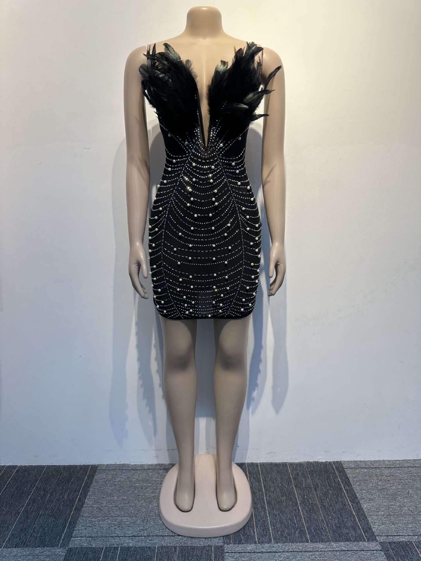 Sexy Feather Beaded Pearl Tight Fitting Bodycon Dress 21