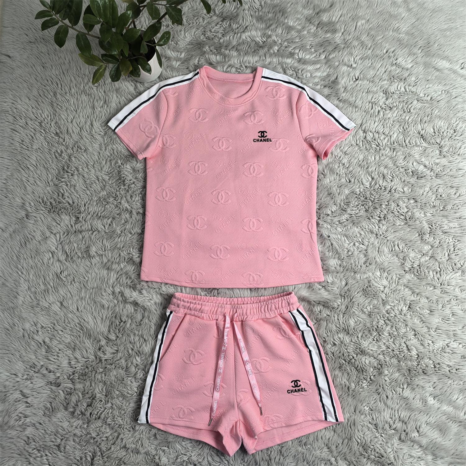 Women Jacquard Short Sleeve Top and Shorts Sports Two Piece Set 29