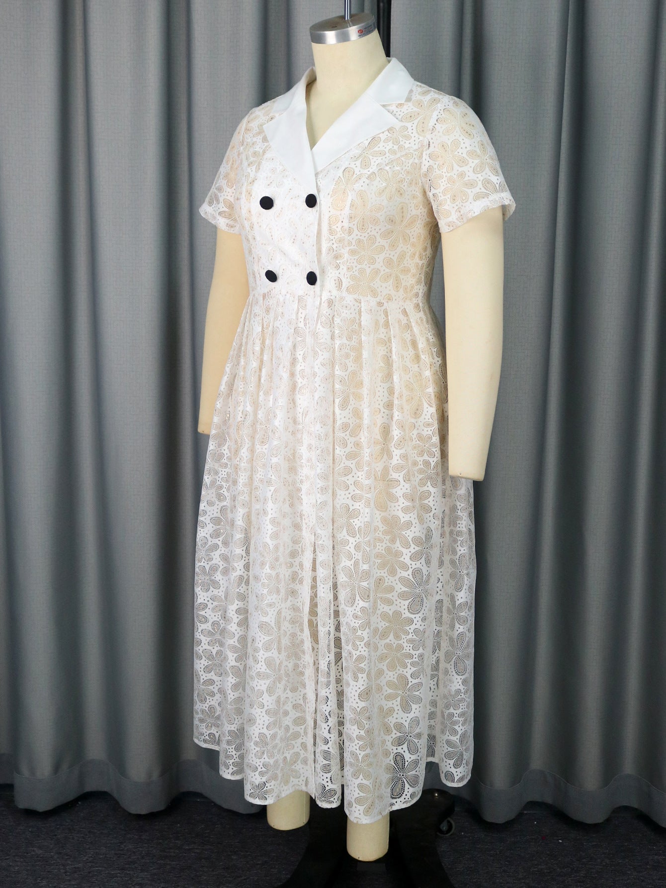 Sexy Lace Blouse Chic Turndown Collar Mesh Dress 9