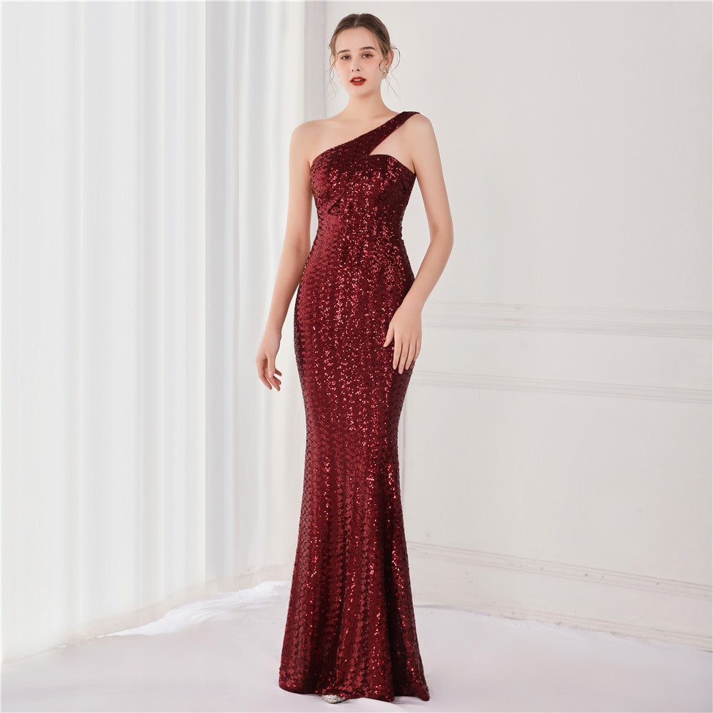 Luxury Sequin Slash shoulder Sleeveless Mermaid Plus Size Formal Party Evening Dress 5