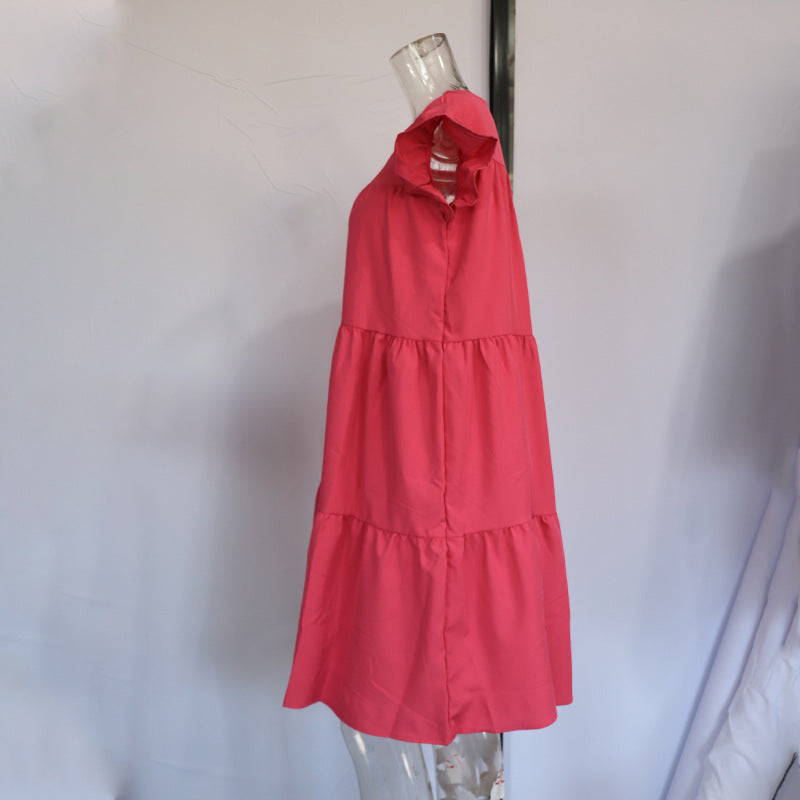 Summer Women Vintage Floral Loose Casual Round Neck Short Sleeve Dress 19