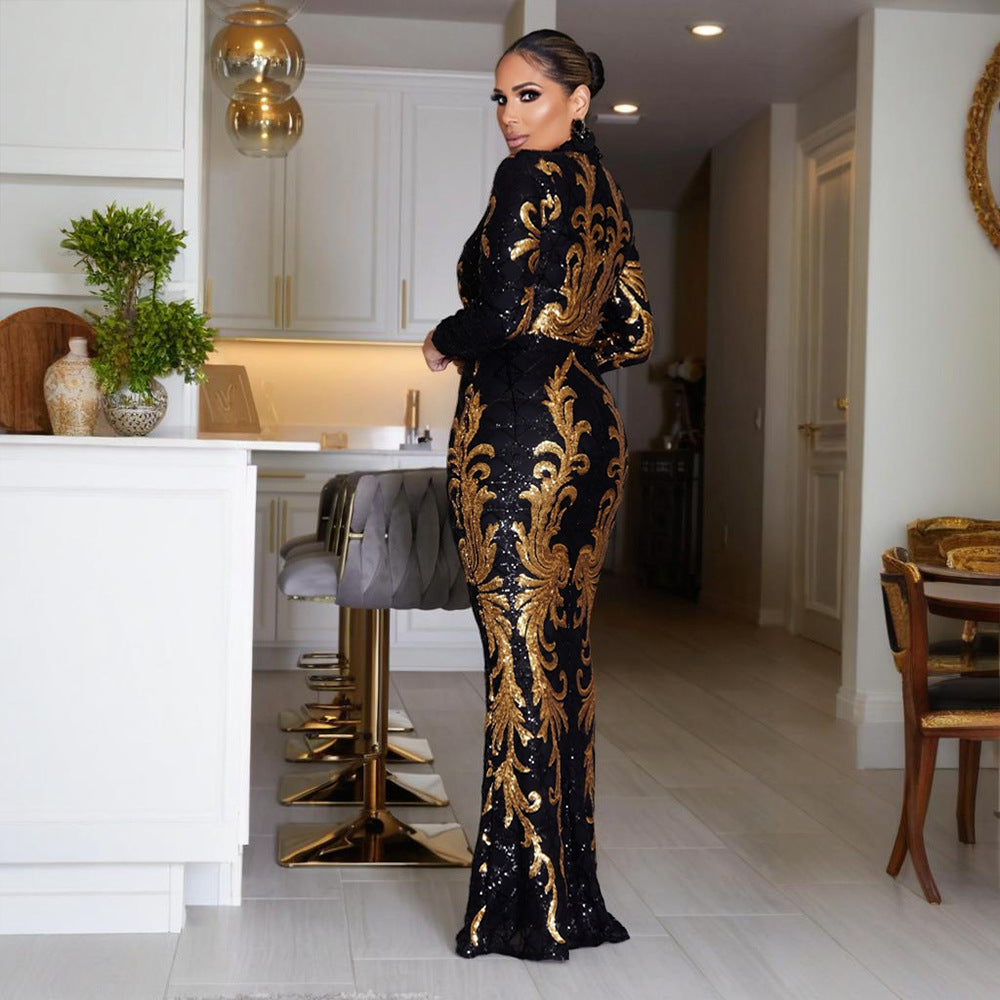 Women Sequin Long Sleeve Bodycon Fishtail Dress 5