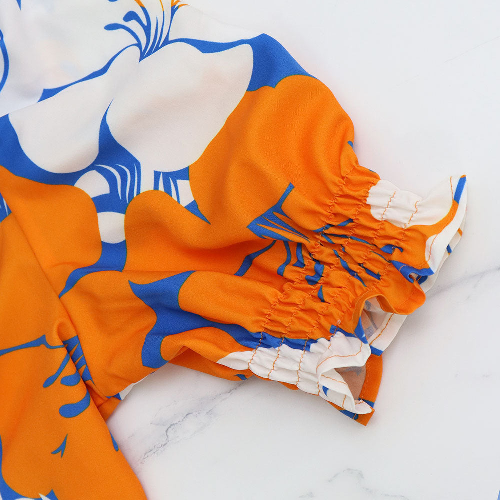 Plus Size Women V-neck Chic Bubble Short Sleeve Print Dress 7