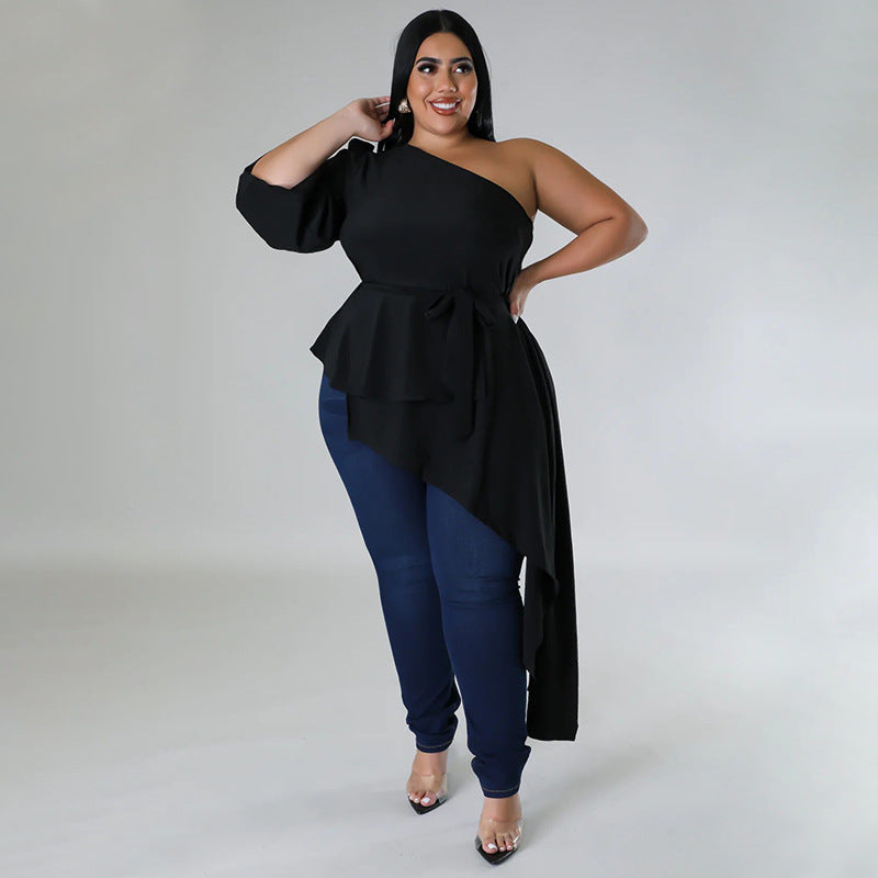 Women Style Irregular One Shoulder Long Sleeve Sexy Top 3