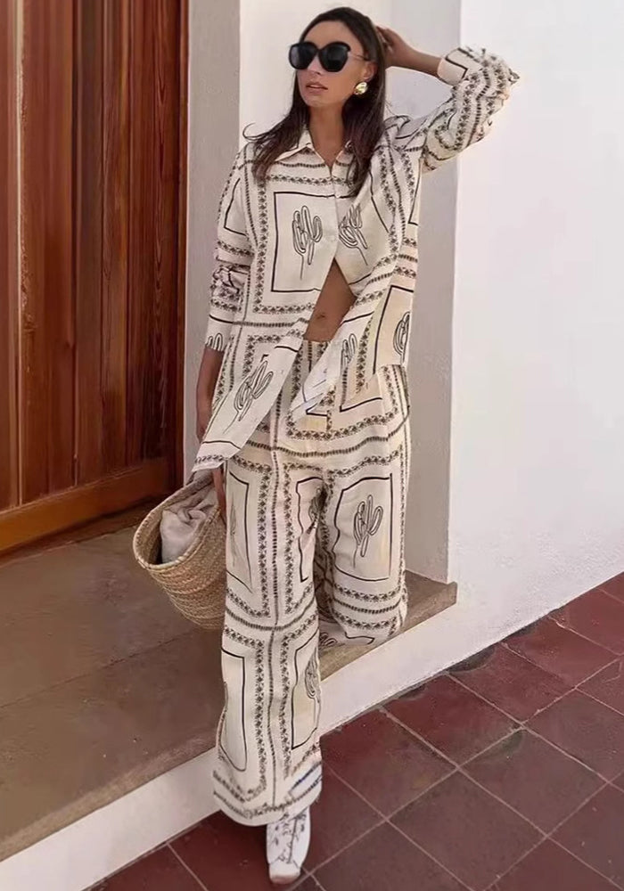 Casual Linen Shirt pants two piece set