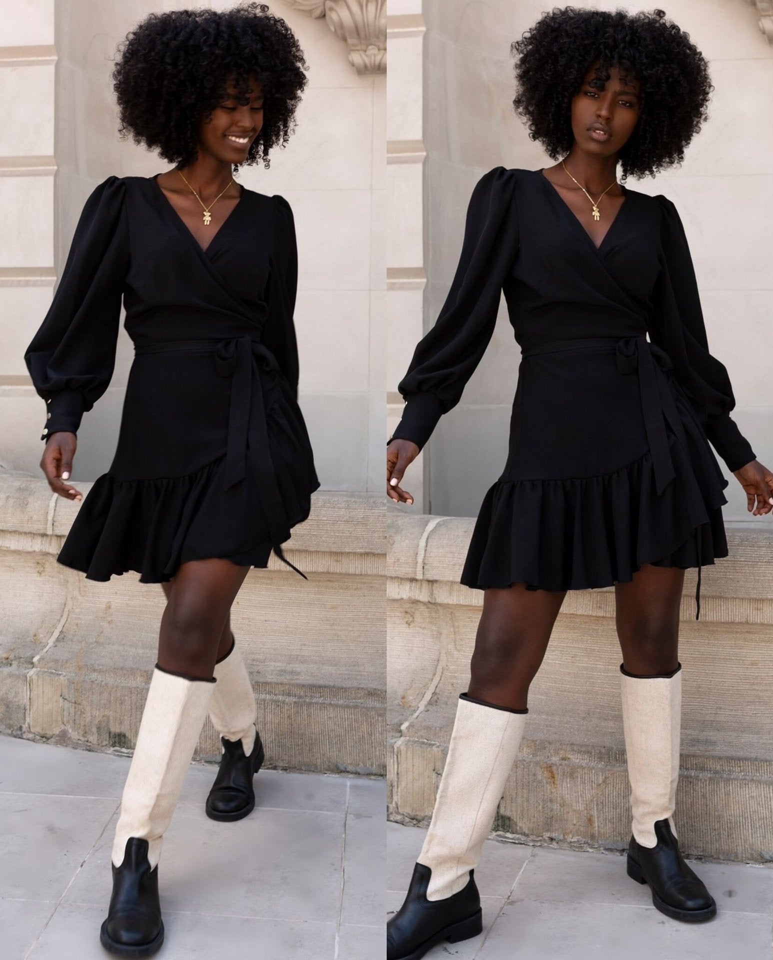 Autumn v-neck tie ruffle puff sleeve print dress 3