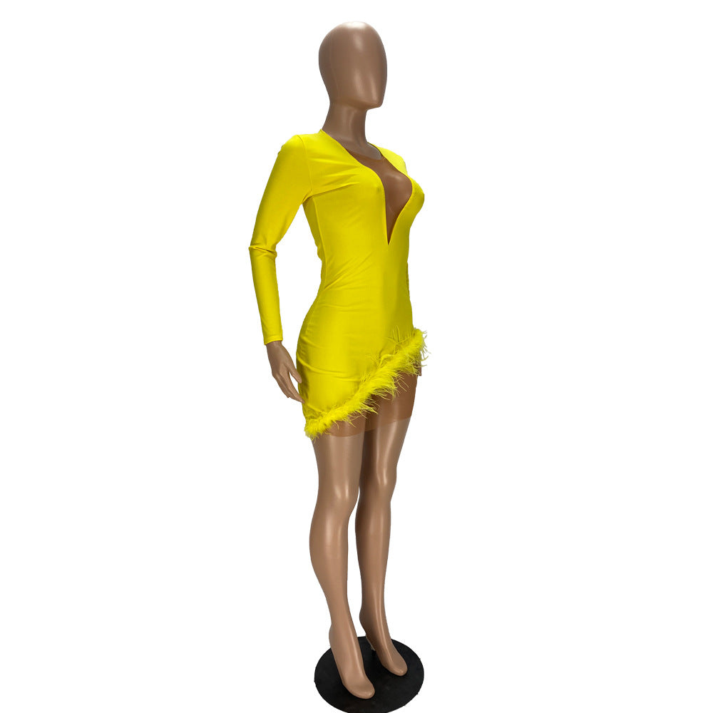 Women Sexy Feather Mesh Patchwork Dress 16