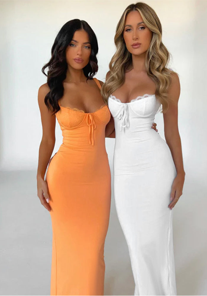 Summer Holidays Style Chic Sexy Slim Lace Patchwork Slit Strap Long Dress