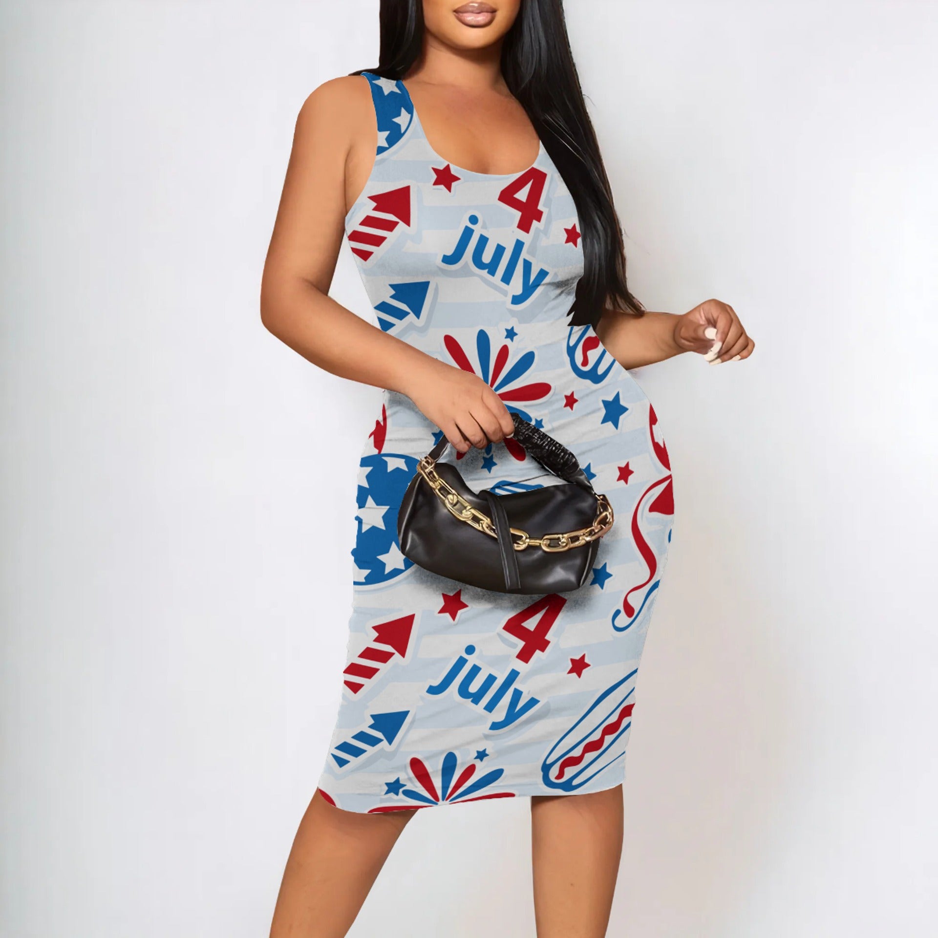 Women Vest Dress American American Flag Print Two-Piece Set Bodycon 17