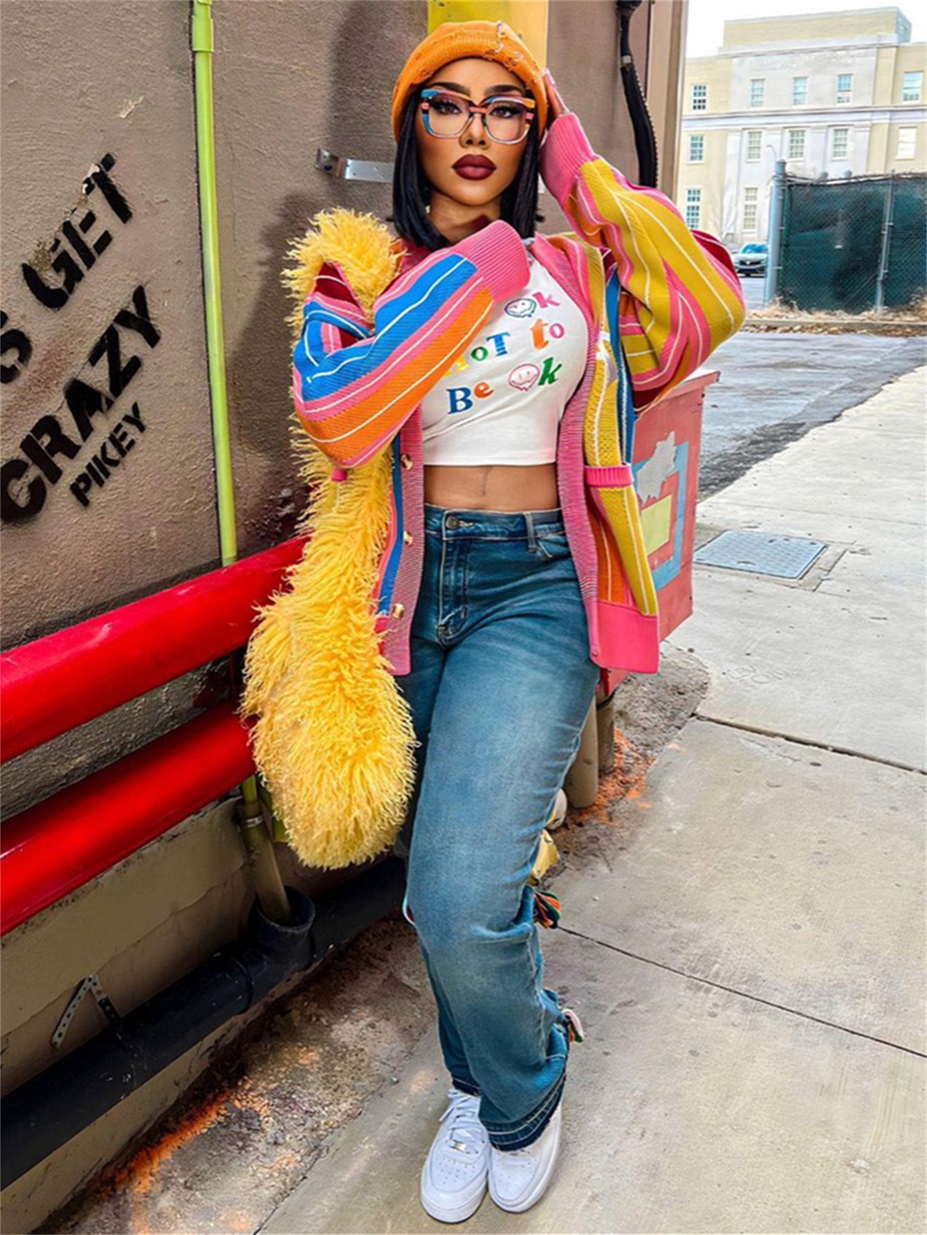 Women autumn casual striped contrast color sweater knitting cardigan long-sleeved top 4