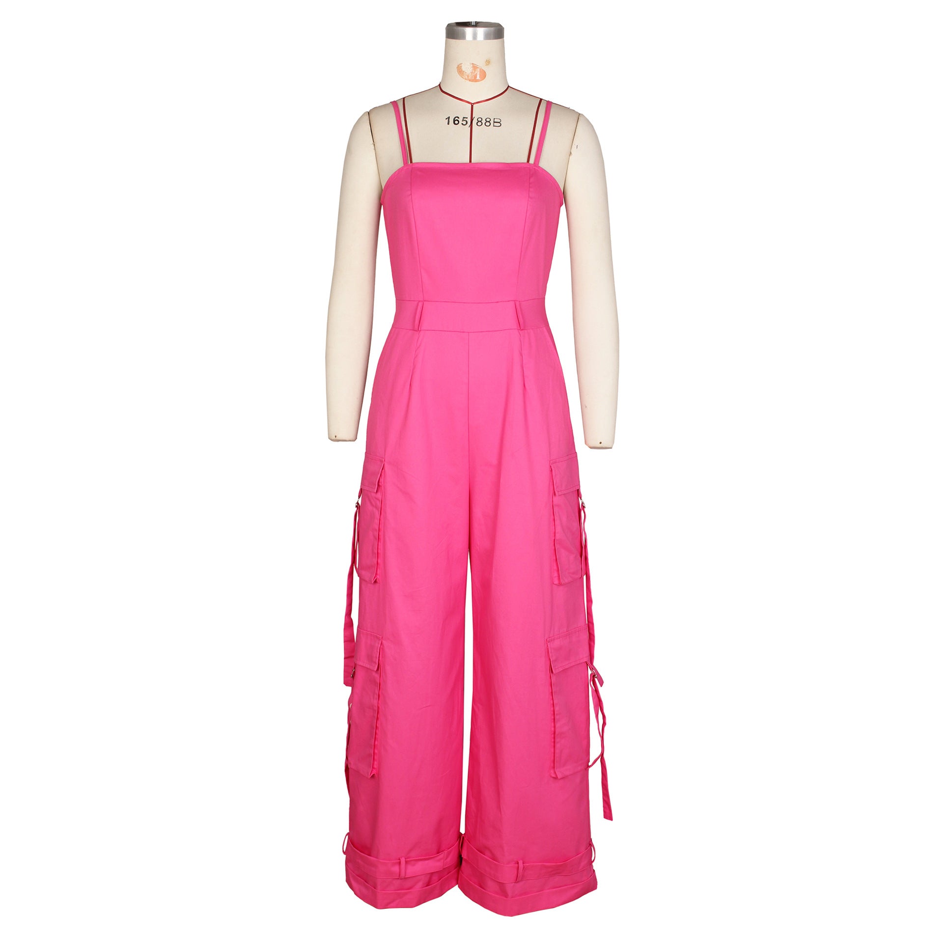 Women Sexy Strap Cargo Wide Leg Jumpsuit 16