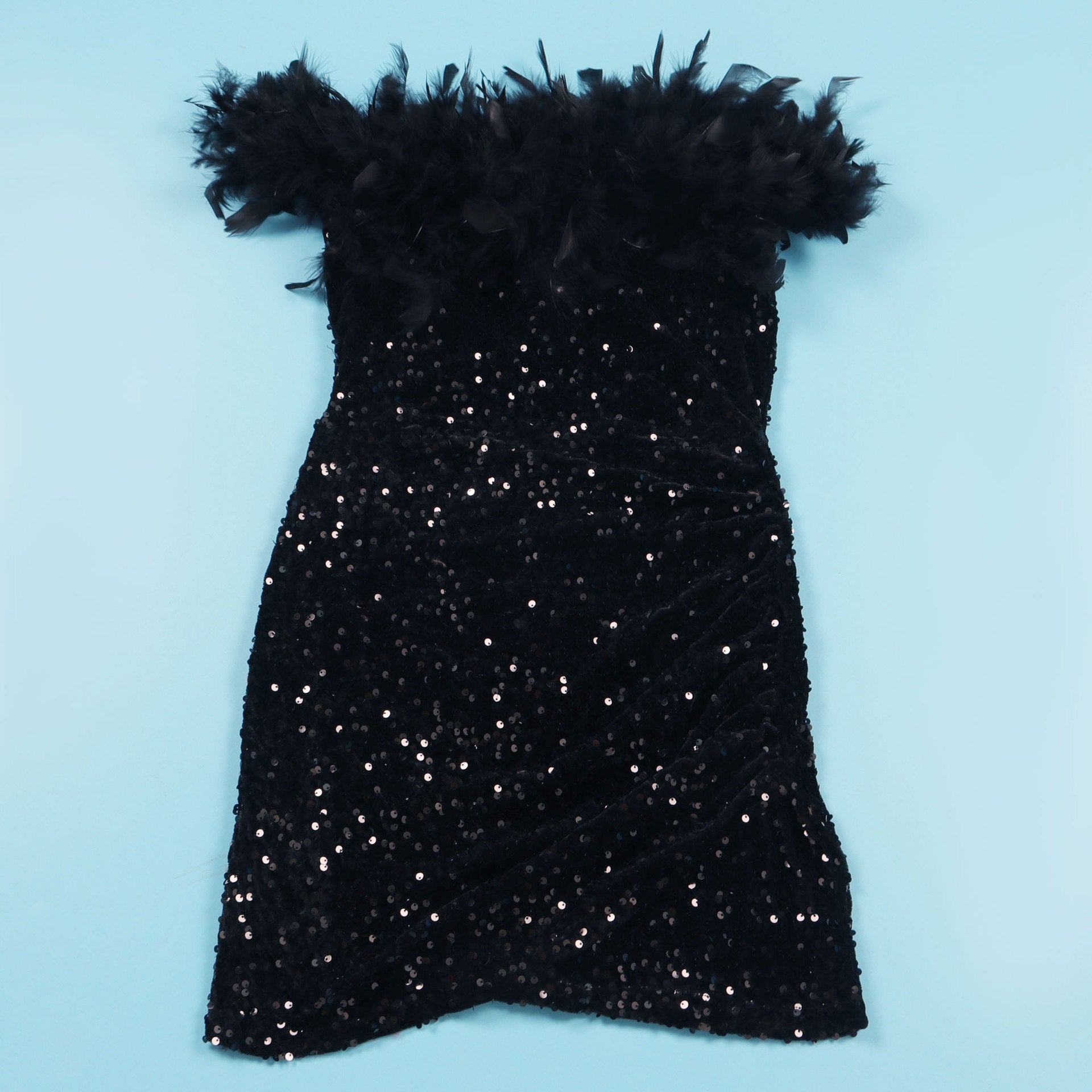 Sexy Sequin Feather Off Shoulder Bodycon Dress 47