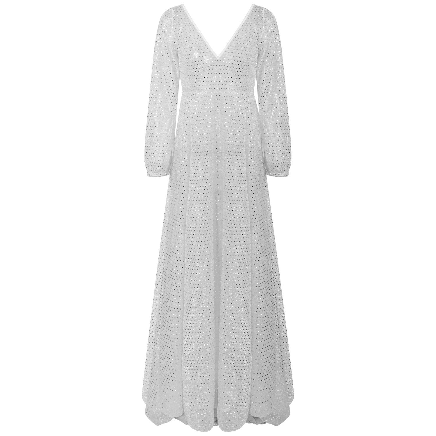 Women's  V-Neck Long Sleeve Sparkling Mesh Long Sexy Nightclub Dress For Women 11