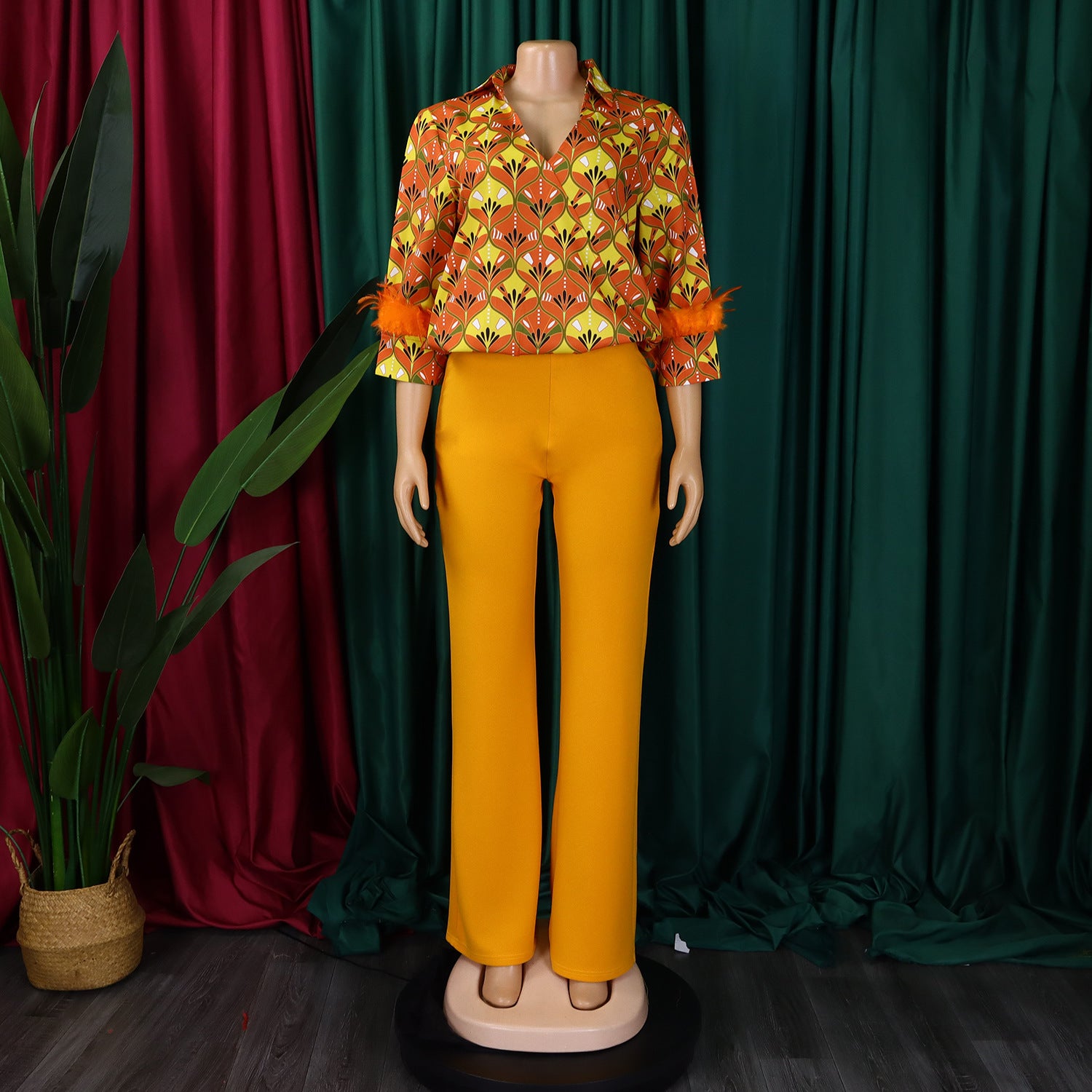 Women's Print Shirt Wide Leg Pants African Two-Piece Set 11