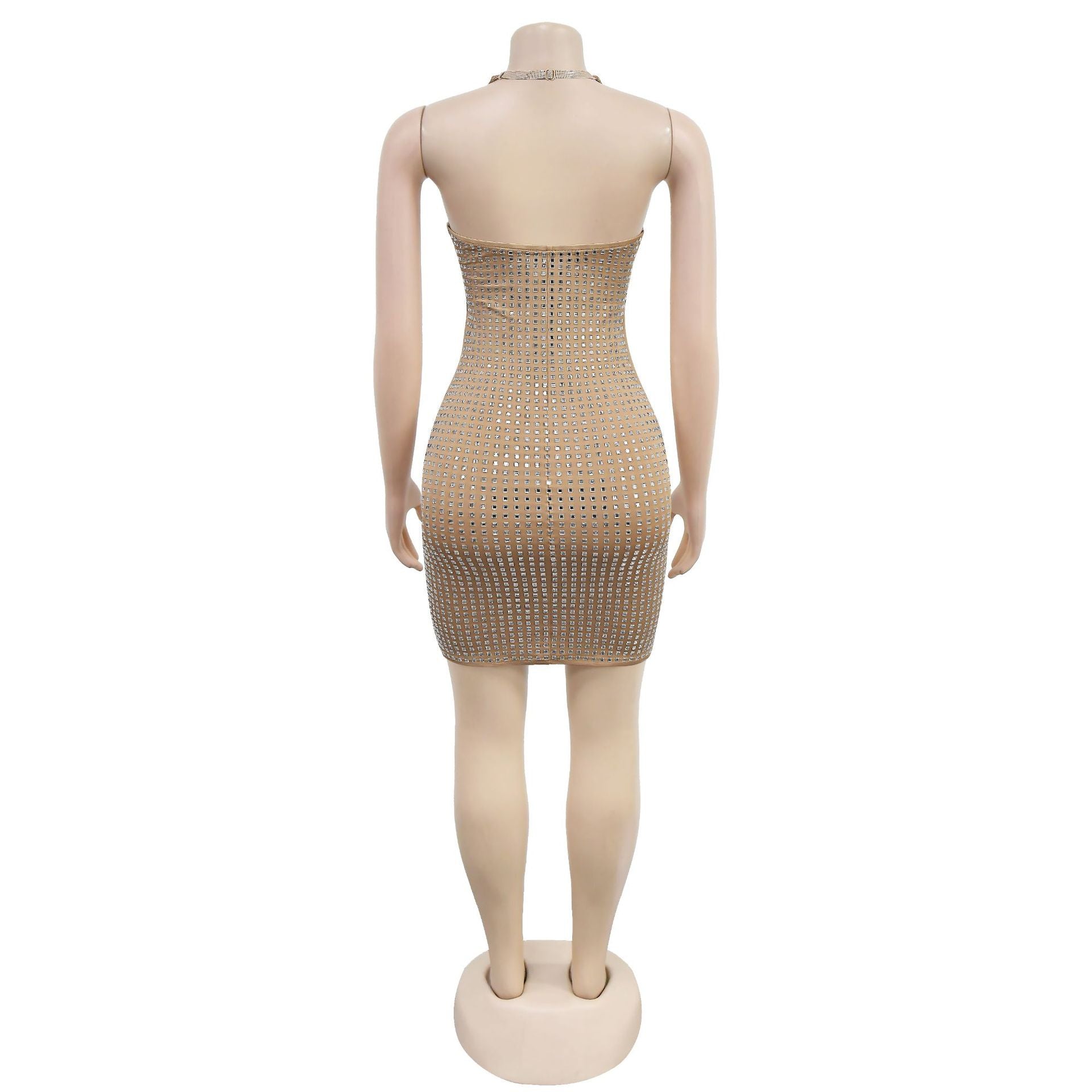 Fashion Women's Sexy Halter Neck Beaded Slim Fit Bodycon Dress 13