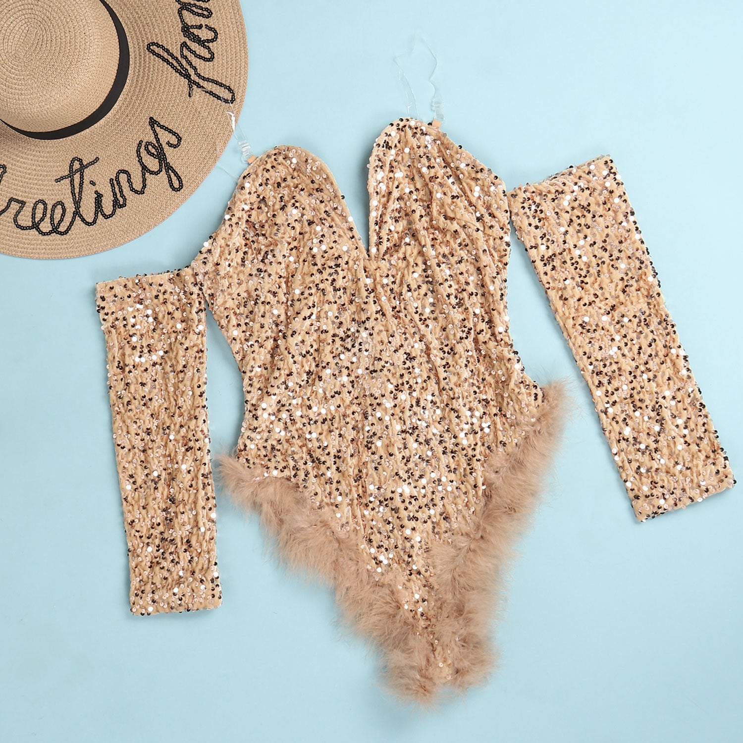 Women Sexy Feather Sequin Jumpsuit 13