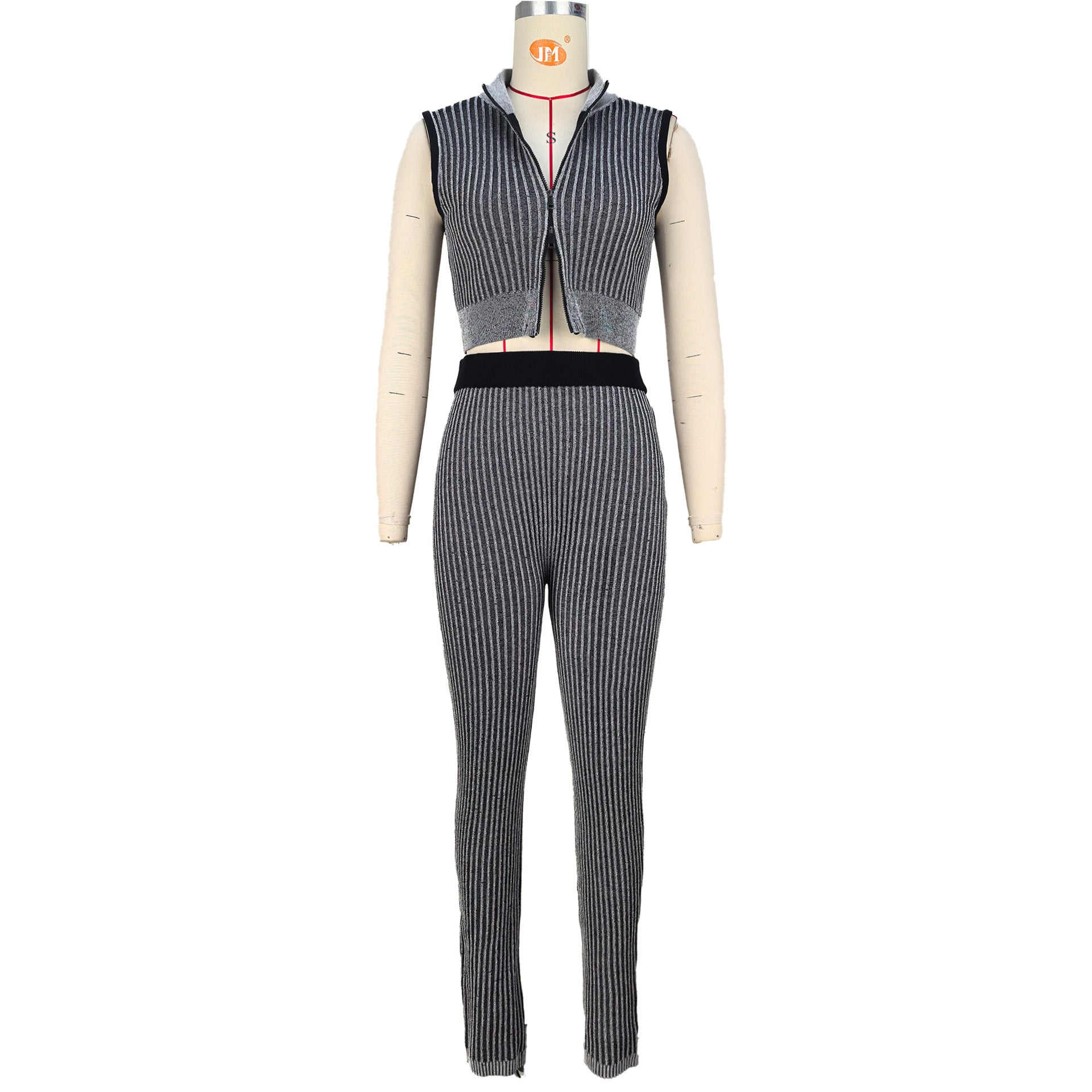 Women's Casual Sexy Knitting sleeveless Crop top High Waist Pants Two-piece Set 10