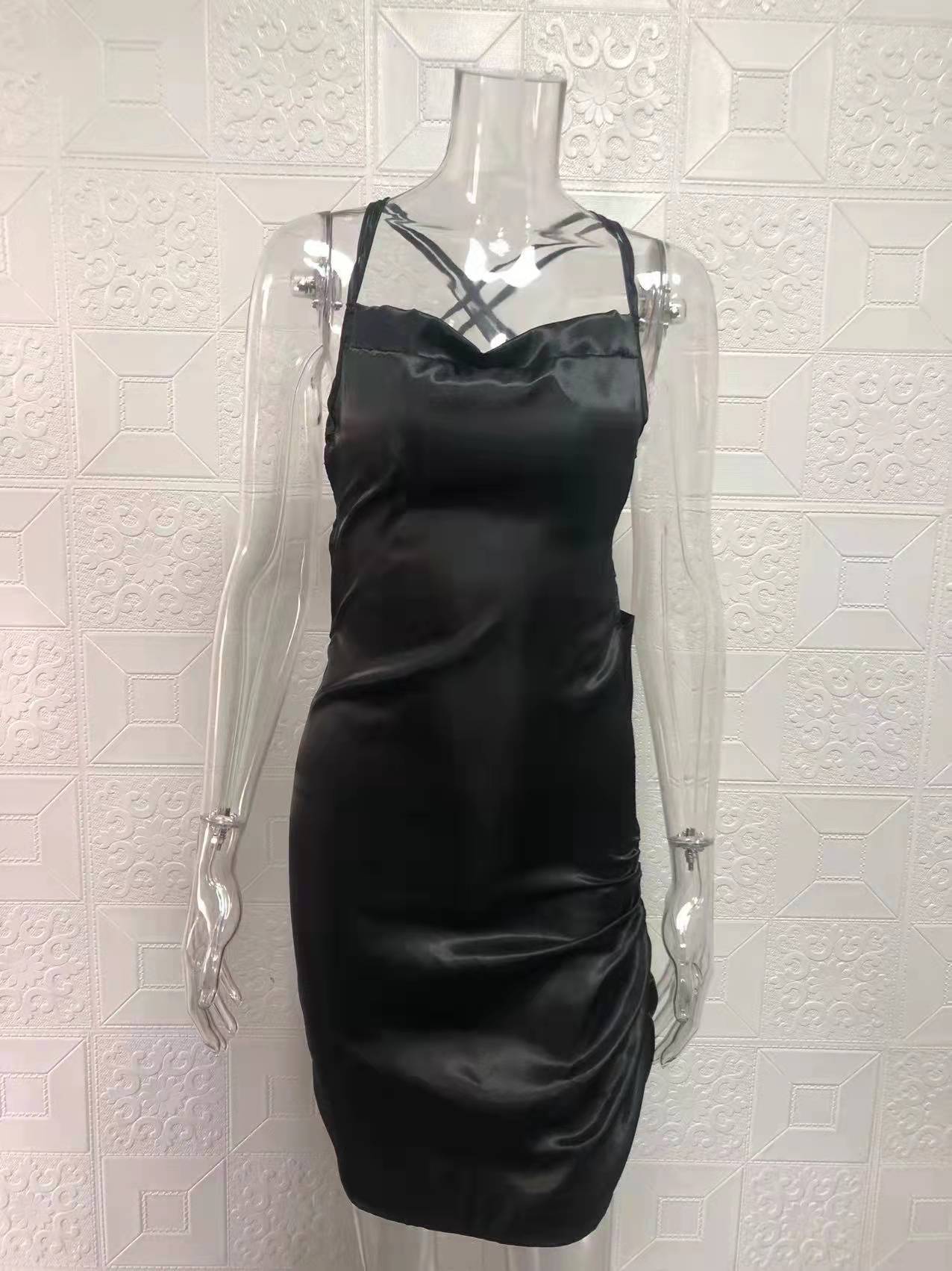 Women Sexy Strapless Pleated Backless Hollow Strap Dress 48