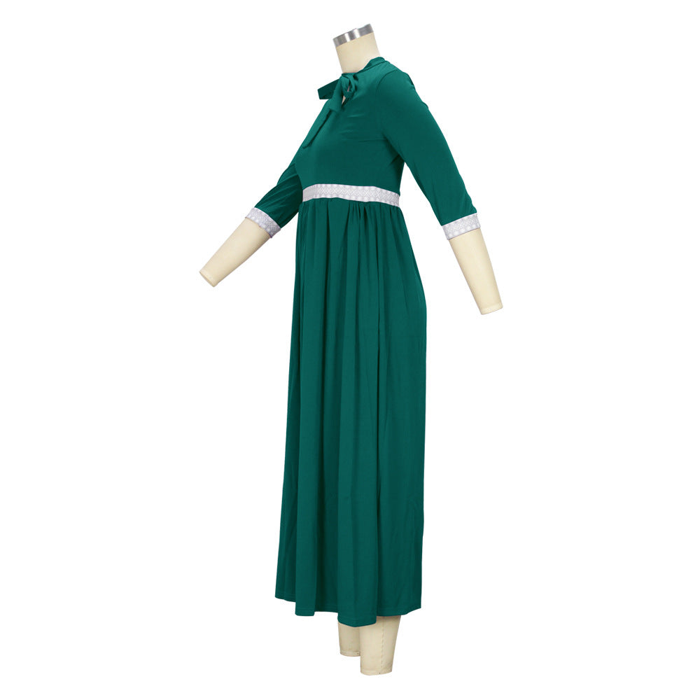 Fall Winter Slim Waist Maxi Tie Bow Long Slim Dress 7