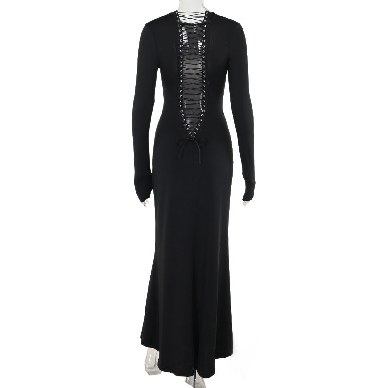 Front And Back Lace-Up Women's Autumn Sexy Long Dress 5