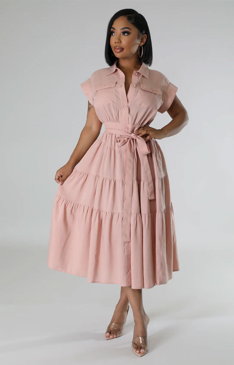 Women Casual Summer Short Sleeve Shirt Dress