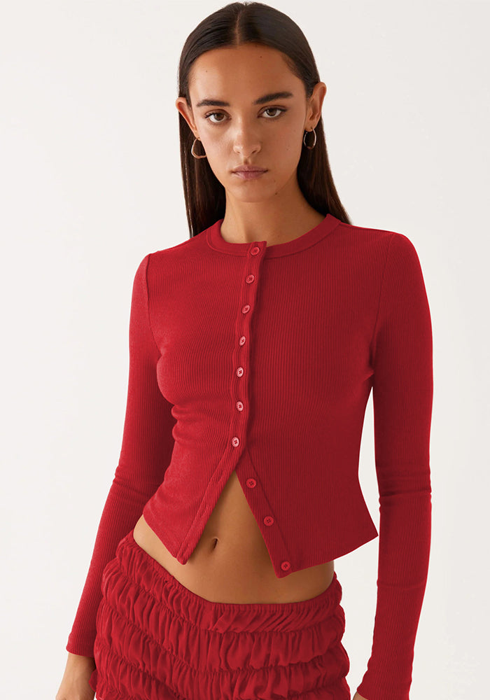 Spring and Summer Women's Solid Color Slim Long Button Cardigan Top