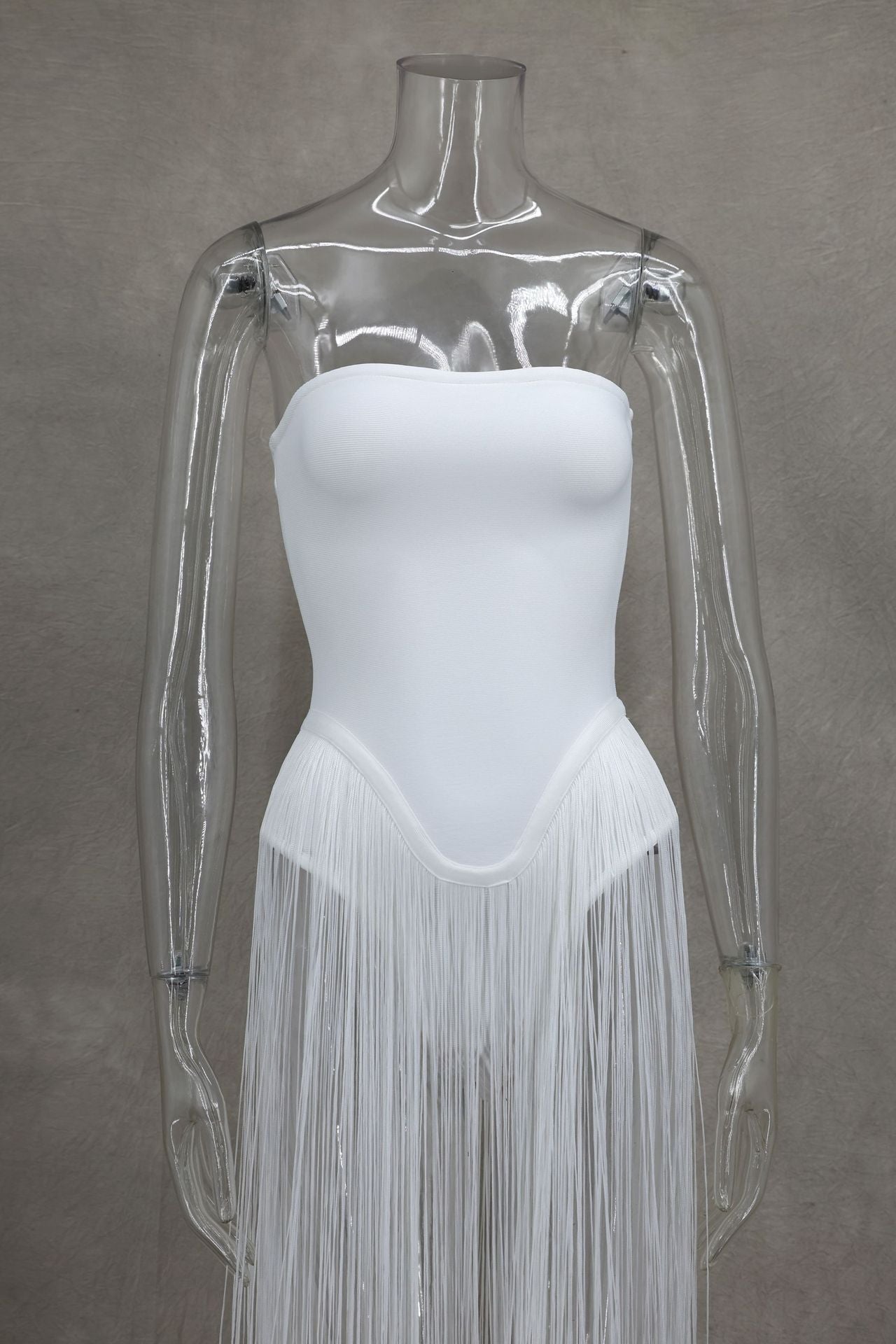 Spring Summer Style Tassel Trimmed Sexy Slimming Zipper Strapless Dress 36