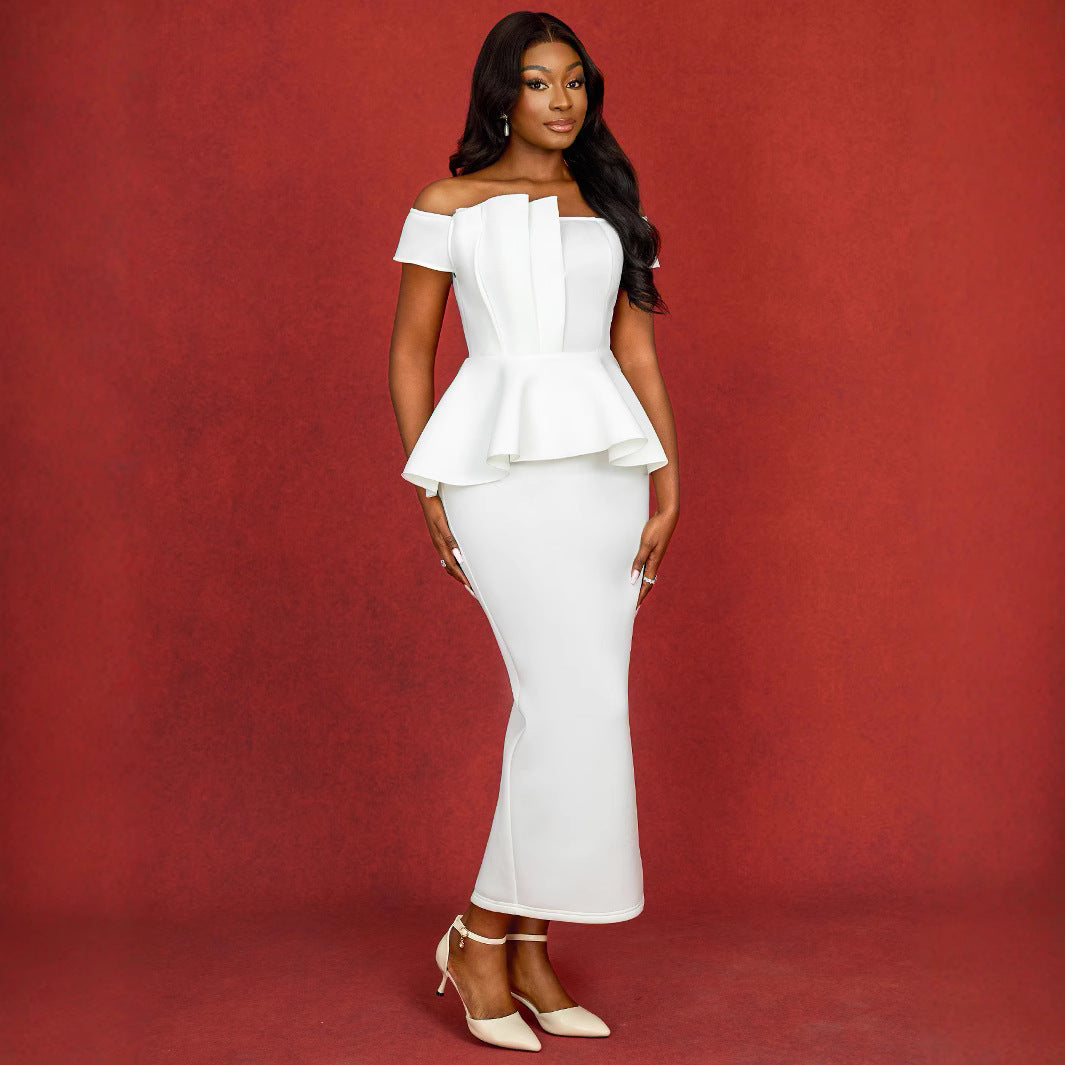 White Strapless Ruffle Bridesmaid Dress 4