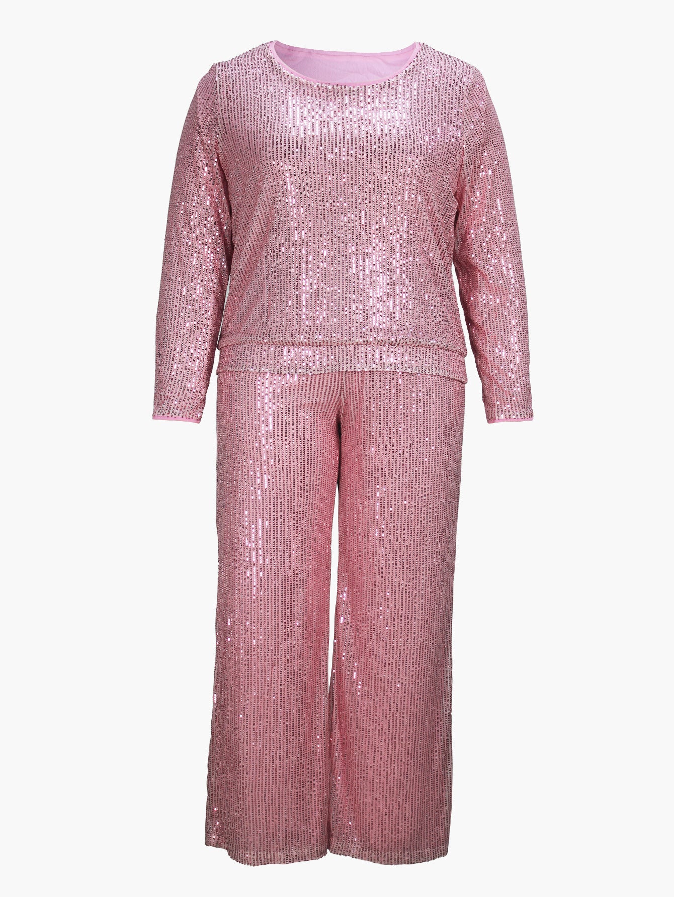 Autumn Women's Fashion Elegant Short Sleeve Round Neck Sequin Party Wear Casual Two Piece Pants Set 8