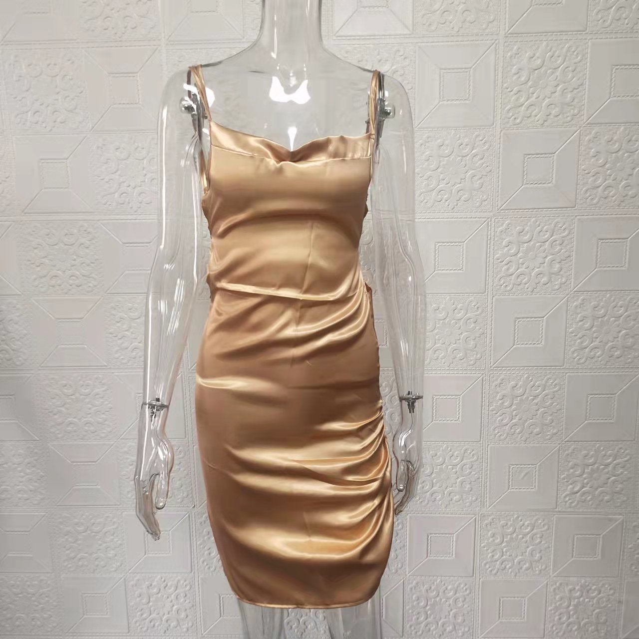 Women Sexy Strapless Pleated Backless Hollow Strap Dress 36