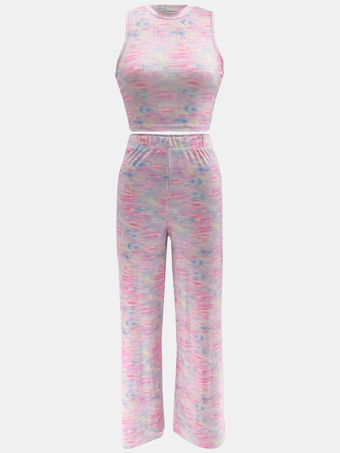 Women's Summer Sleeveless Printed Wide-Leg Two-Piece Trousers Set 19