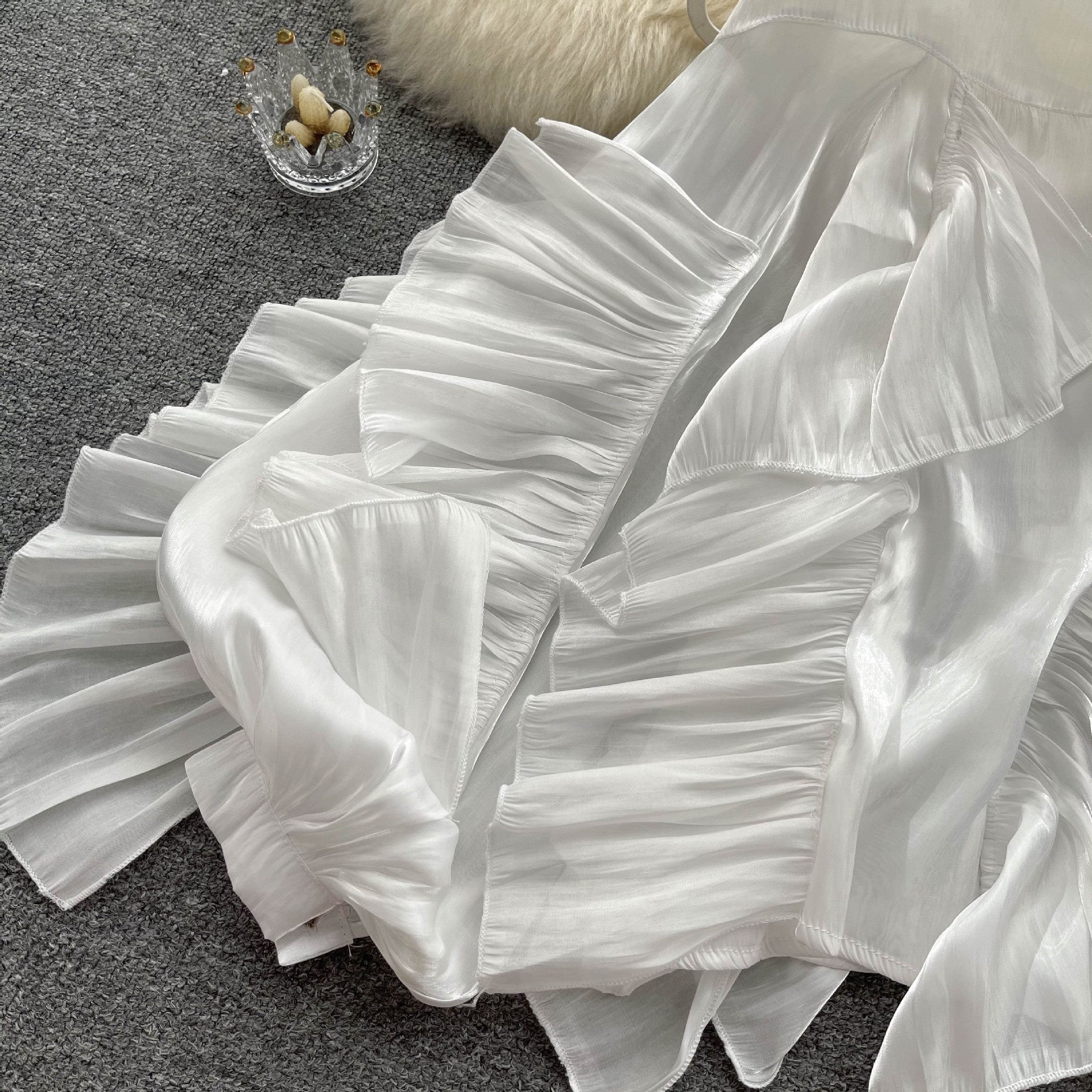 Irregular Ruffled Long-Sleeve Chiffon Blouse Autumn Loose Shirt 11