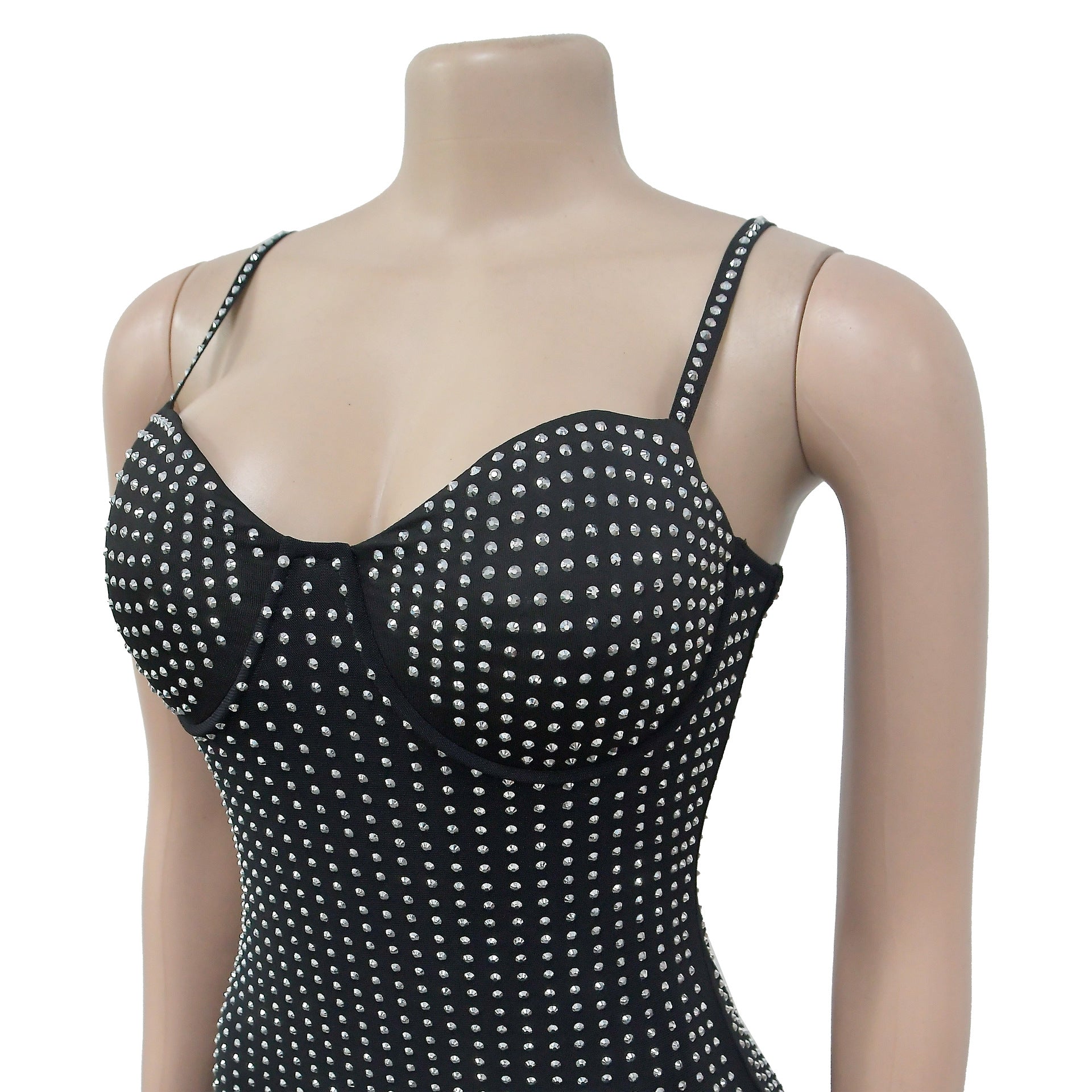 Fashionable Women's Solid Color Mesh Beaded Suspender Dress（customized,MOQ 6pcs/size/color,process time 7-10 days） 13