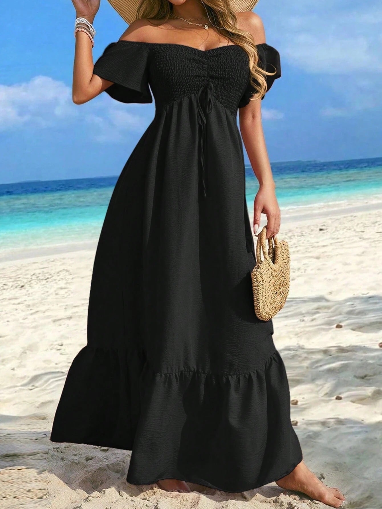 Women Gathered V-Neck Short Sleeve Holidays Dress 5