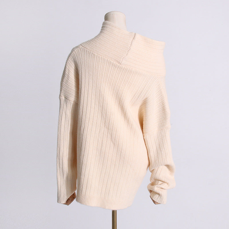 Women Autumn Trend Irregular Off Shoulder Loose Casual Knitting Shirt Long Sleeve Sweater 18