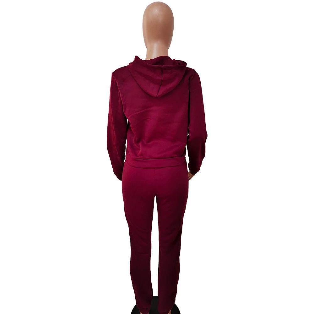 Women Fall/Winter Solid Hoodies and Pant Sport Two-Piece Set 40