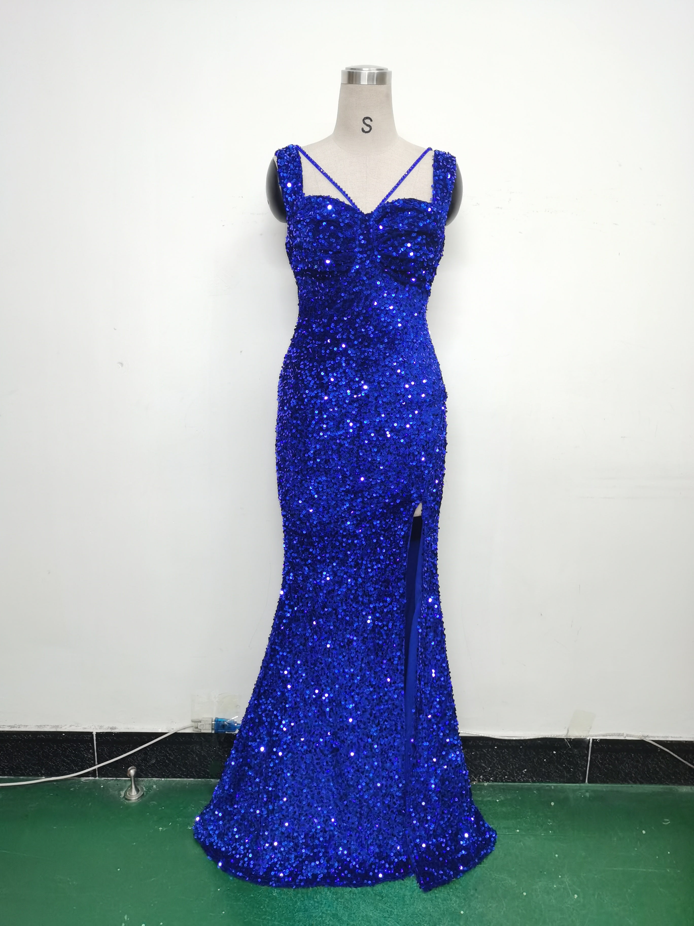 Luxury strap sequined long evening gown 35