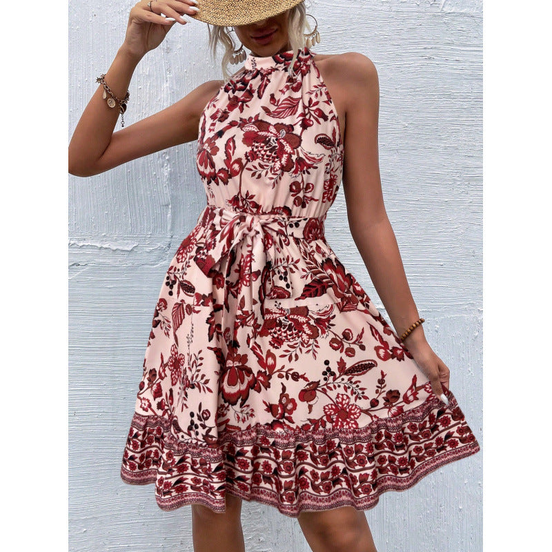 Women Floral Halter Neck Sleeveless Dress 7