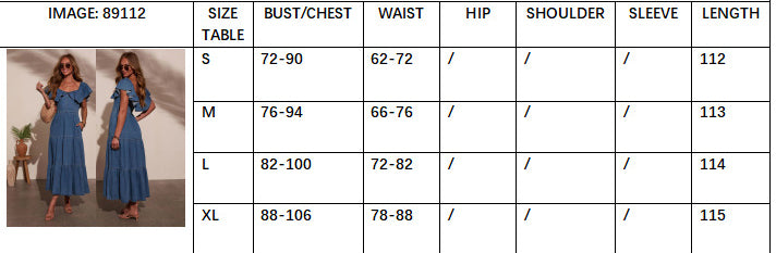 Women Round Neck Ruffle Denim Dress 7