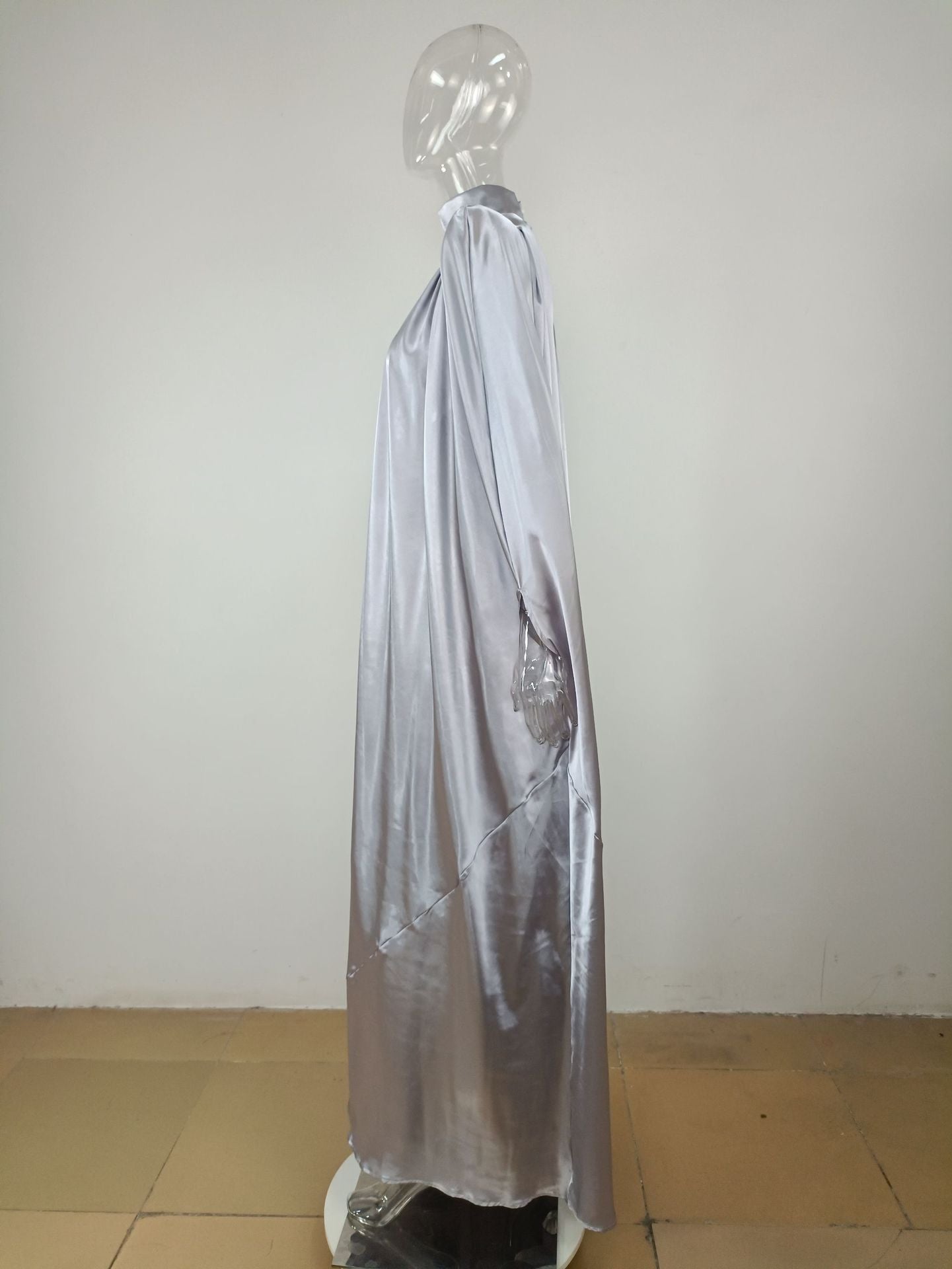 Dubai Muslim Women'S High Neck Loose Swing Robe Satin Dress Women'S Abaya 43
