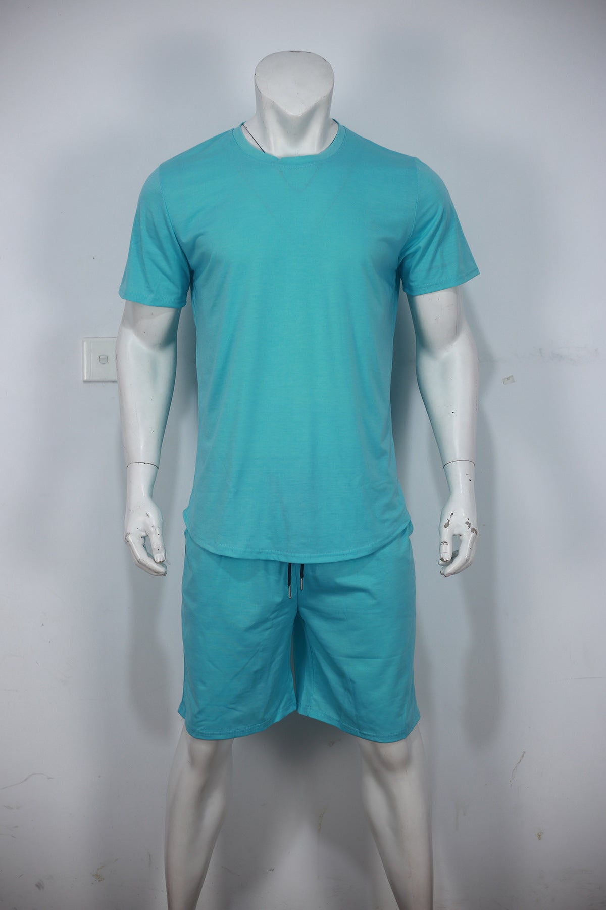 Summer Men'S Solid Color Short-Sleeved T-Shirt Shorts Sports Two Piece Suit 38