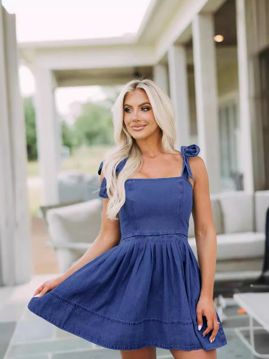 Spring Summer Chic Career Fashion Strap Denim Women's Dress 5