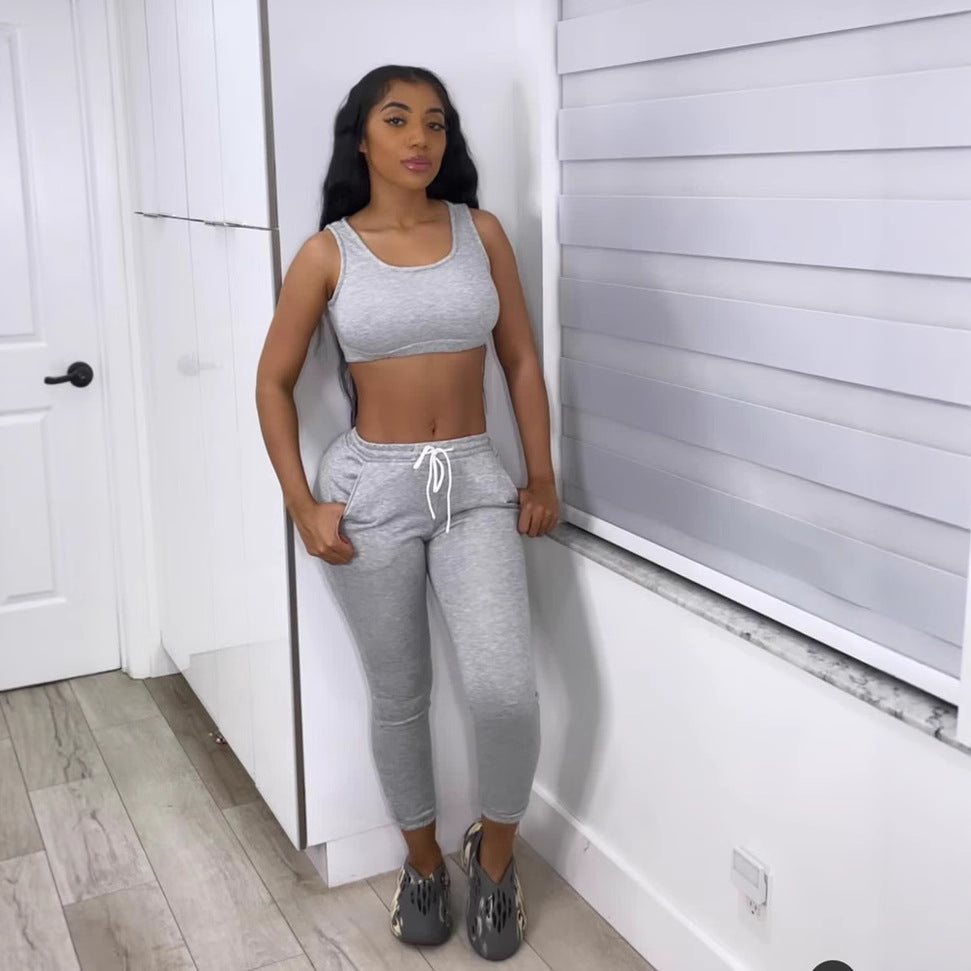 Women's Sexy Slim Solid Color Spring/Summer Sports Two Piece Pants Sets 4